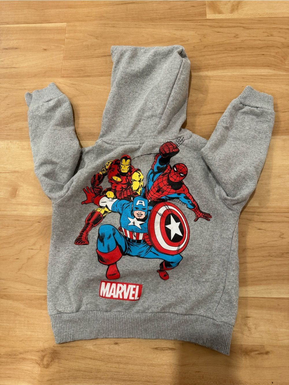 Marvel Comics Grey Iron Man Spiderman Captain America Boys Hoodie Size 5 - Picture 2 of 6